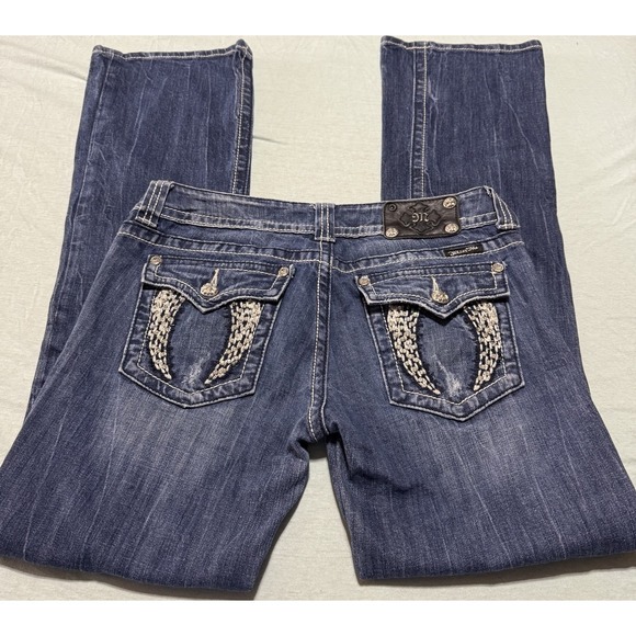 Miss Me Mid Rise Boot Embellished Jeans Women's Angel Wings Sz 30 JP5082-3 Y2K - Picture 2 of 13